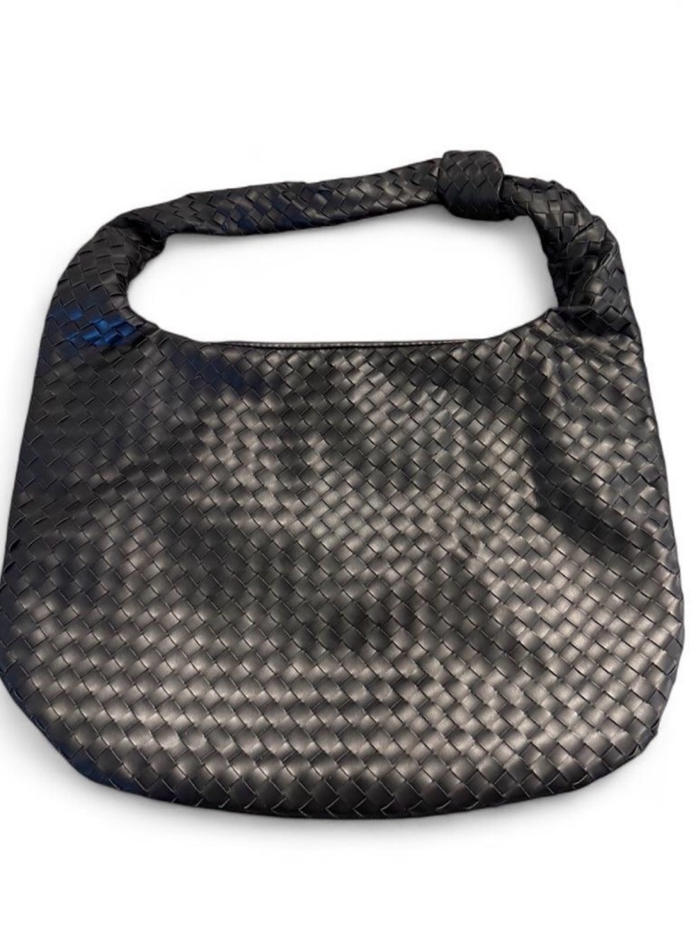 Black Woven Leather Shoulder Bag - Men